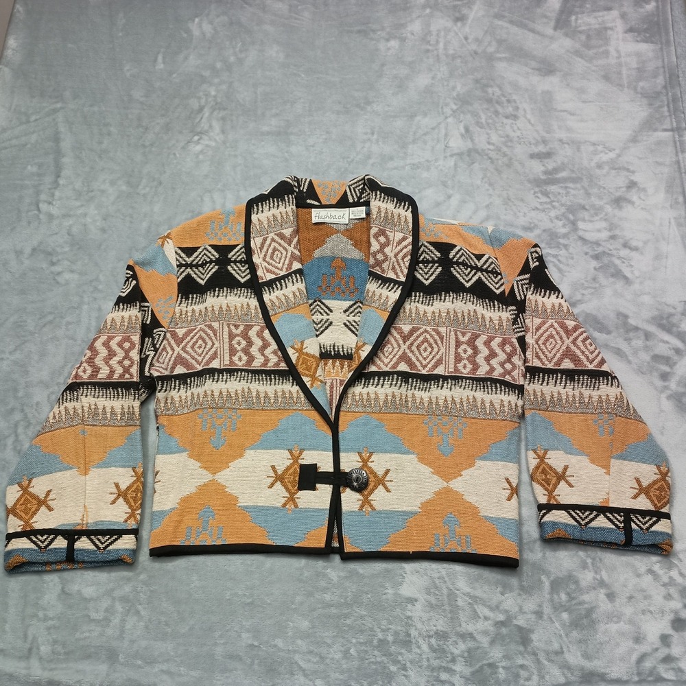 Flashback Jacket Womens Large Multi Southwestern Tapestry Button Shawl Collar